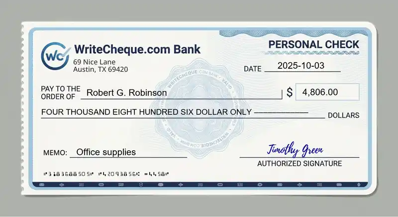 Cheque example for 4806