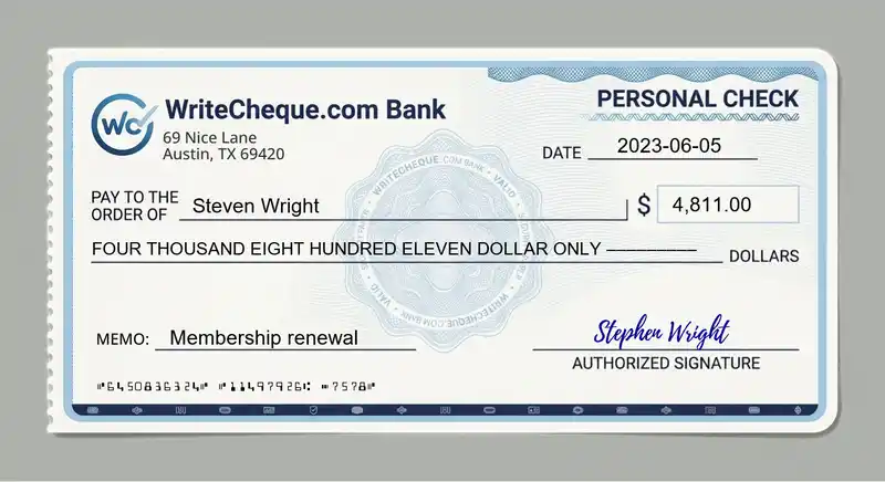 Cheque example for 4811