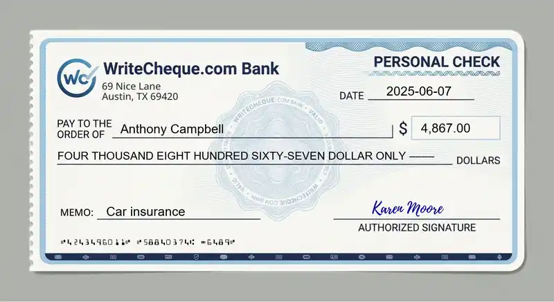 Cheque example for 4867
