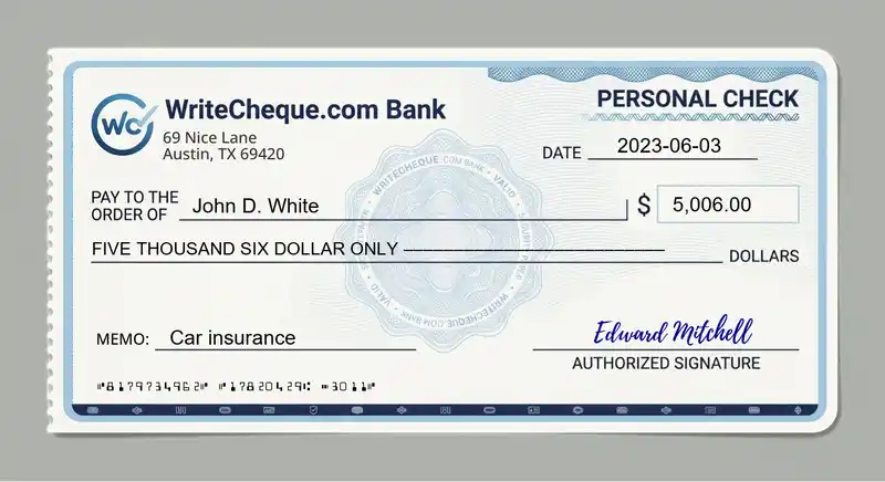 Cheque example for 5006