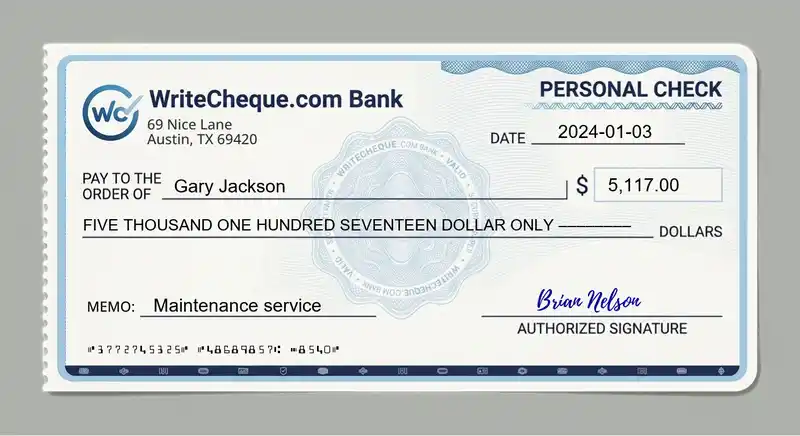 Cheque example for 5117