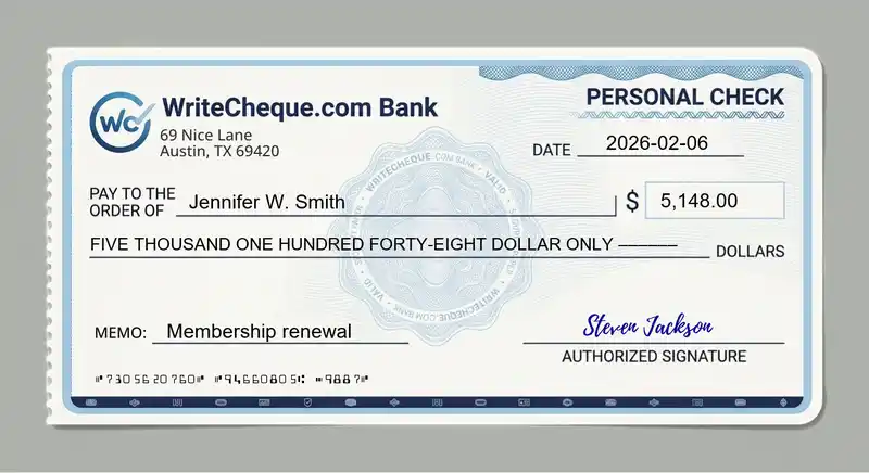 Cheque example for 5148