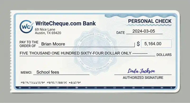 Cheque example for 5164