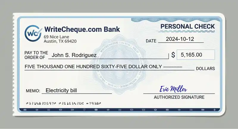Cheque example for 5165