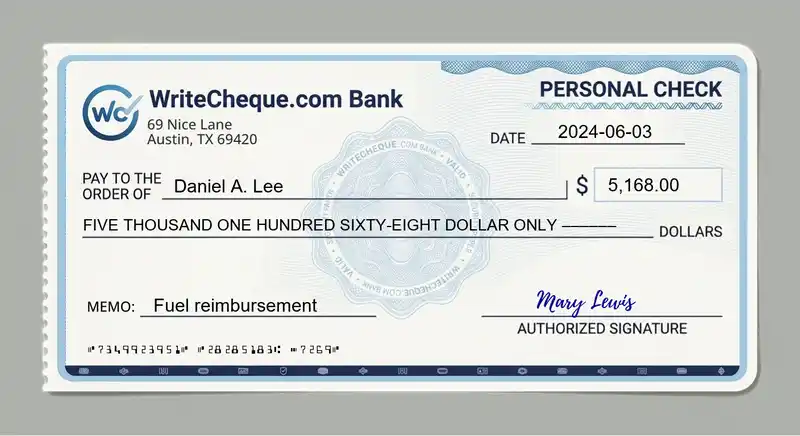 Cheque example for 5168