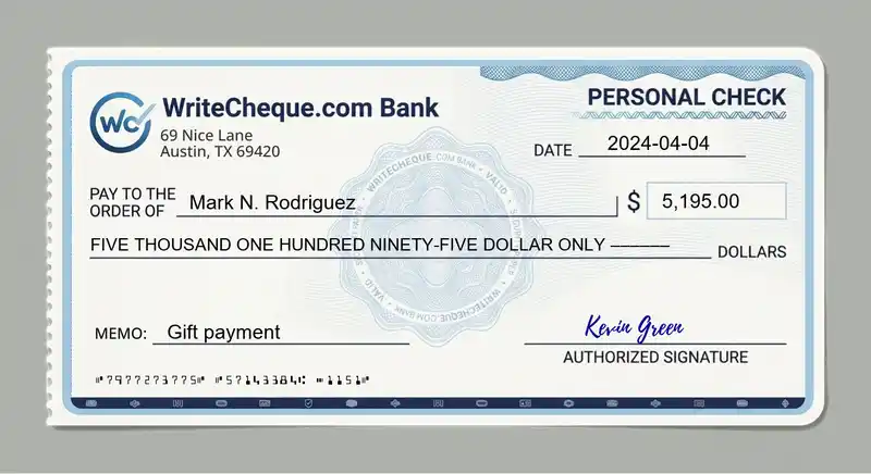 Cheque example for 5195