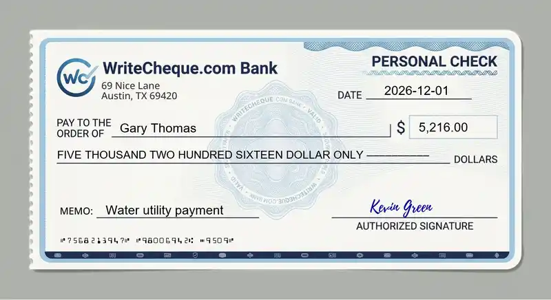 Cheque example for 5216