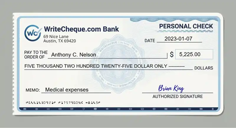 Cheque example for 5225