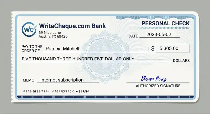 Cheque example for 5305