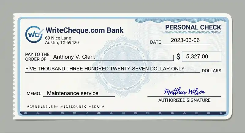 Cheque example for 5327