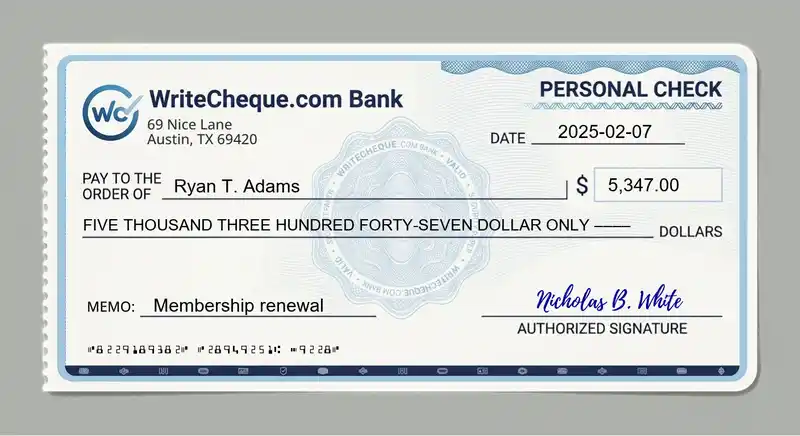 Cheque example for 5347