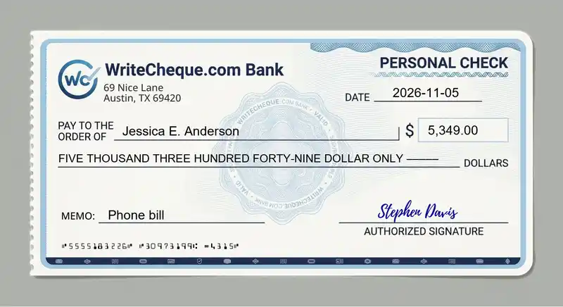 Cheque example for 5349