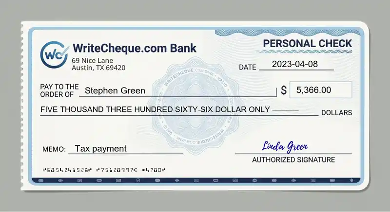 Cheque example for 5366