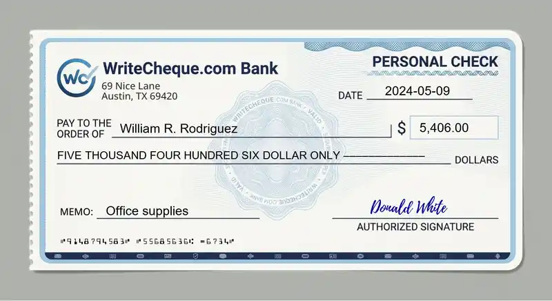 Cheque example for 5406