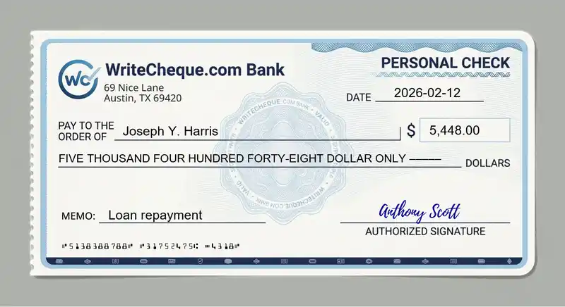 Cheque example for 5448