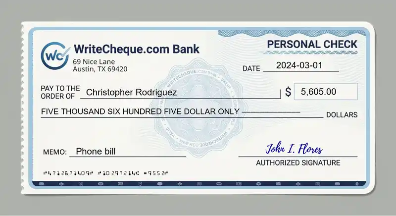 Cheque example for 5605