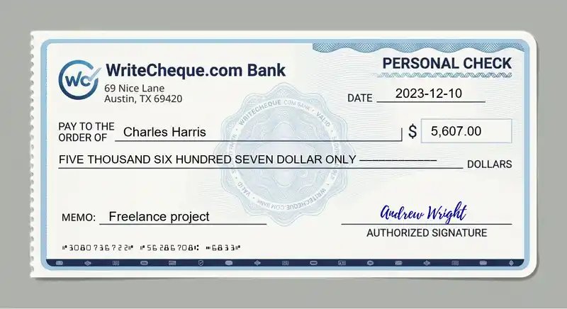 Cheque example for 5607