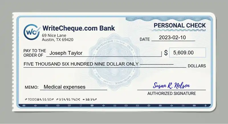 Cheque example for 5609