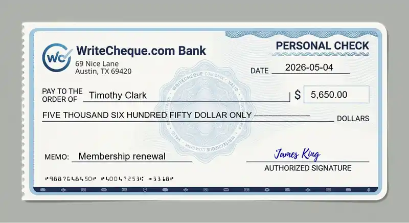 Cheque example for 5650