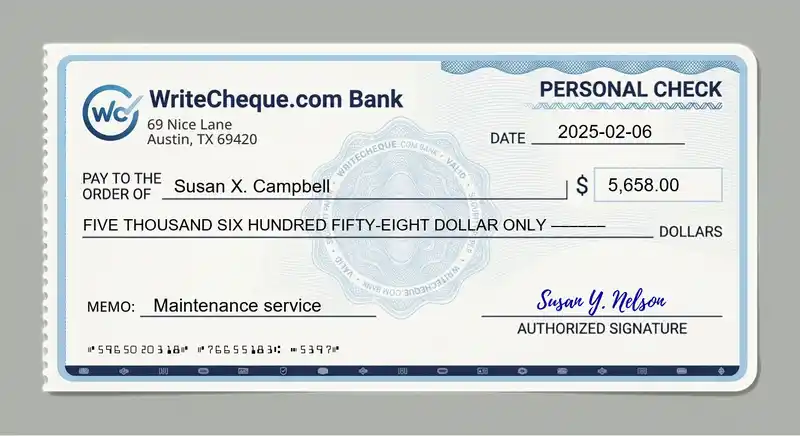Cheque example for 5658
