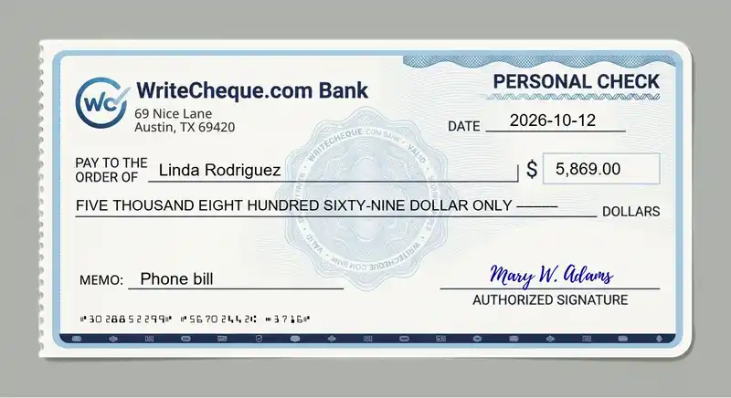 Cheque example for 5869