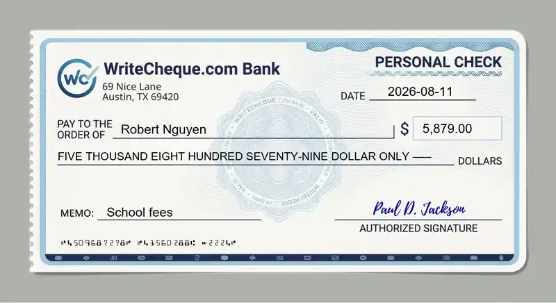 Cheque example for 5879