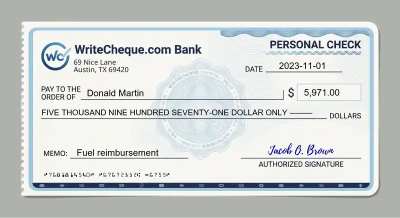 Cheque example for 5971