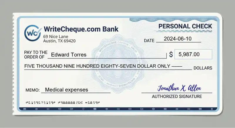 Cheque example for 5987