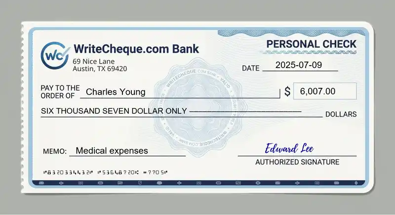 Cheque example for 6007