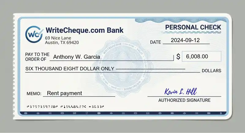 Cheque example for 6008