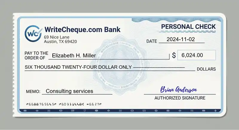 Cheque example for 6024