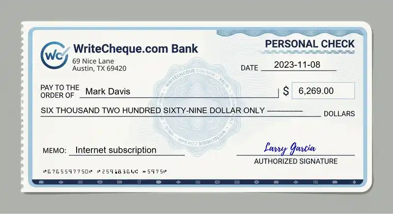 Cheque example for 6269