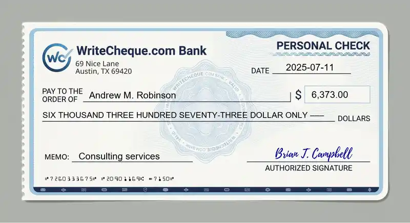 Cheque example for 6373