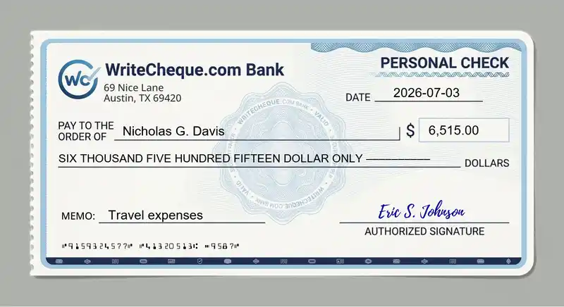 Cheque example for 6515