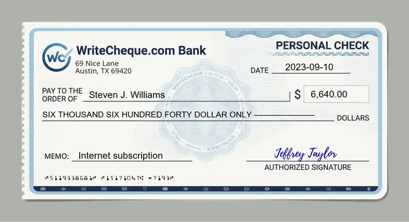 Cheque example for 6640
