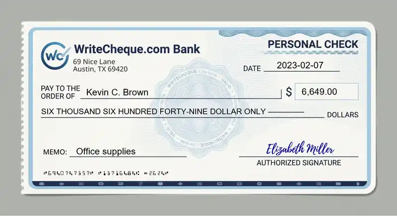 Cheque example for 6649