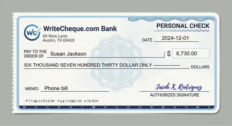 Cheque example for 6730