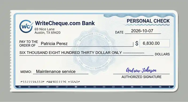 Cheque example for 6830