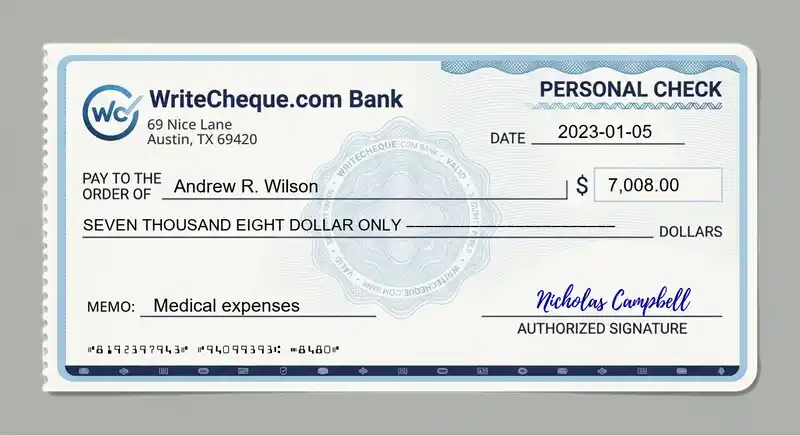 Cheque example for 7008