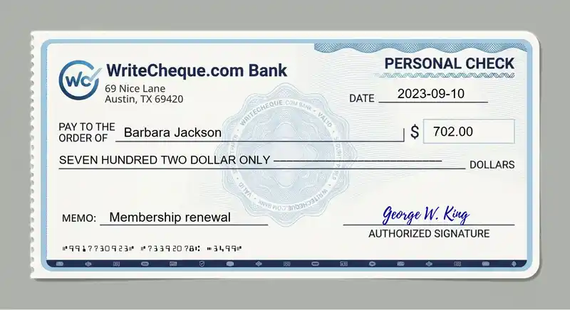 Cheque example for 702