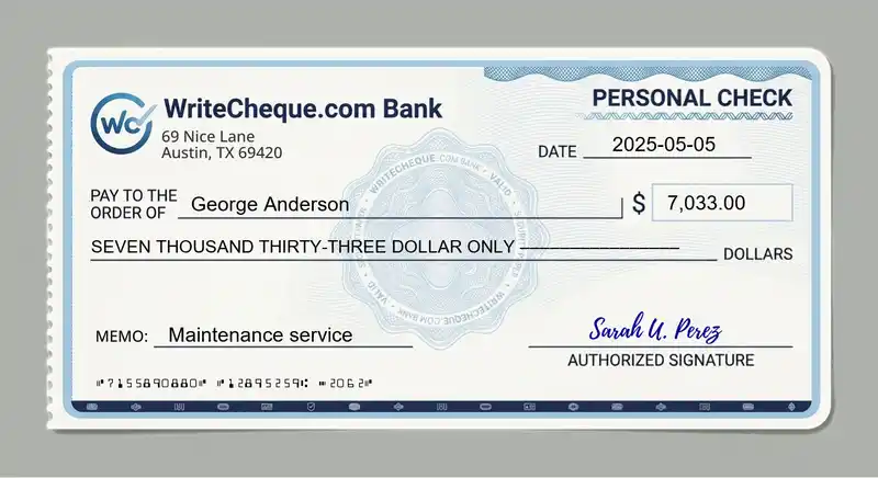 Cheque example for 7033