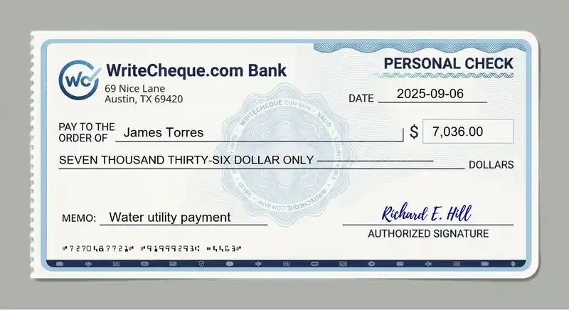 Cheque example for 7036
