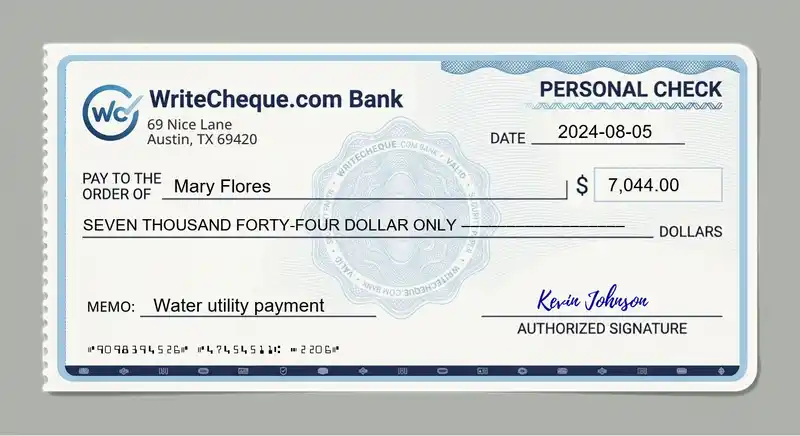 Cheque example for 7044