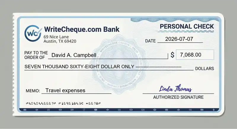 Cheque example for 7068