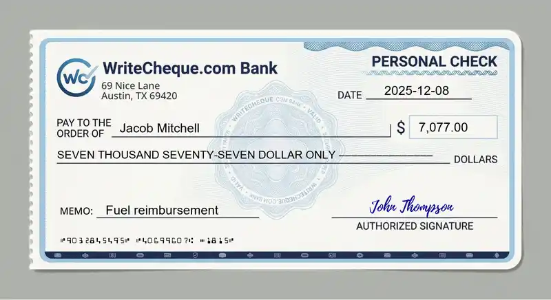 Cheque example for 7077