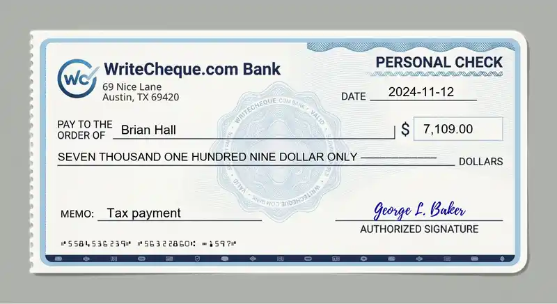 Cheque example for 7109