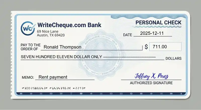 Cheque example for 711