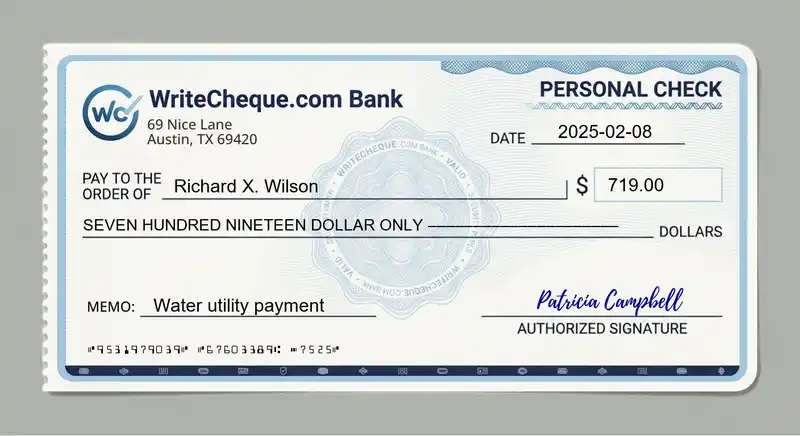 Cheque example for 719