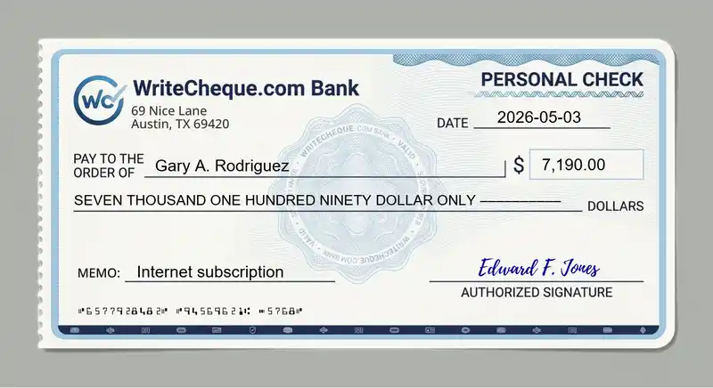 Cheque example for 7190
