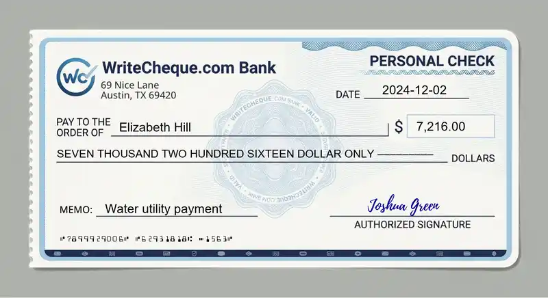 Cheque example for 7216